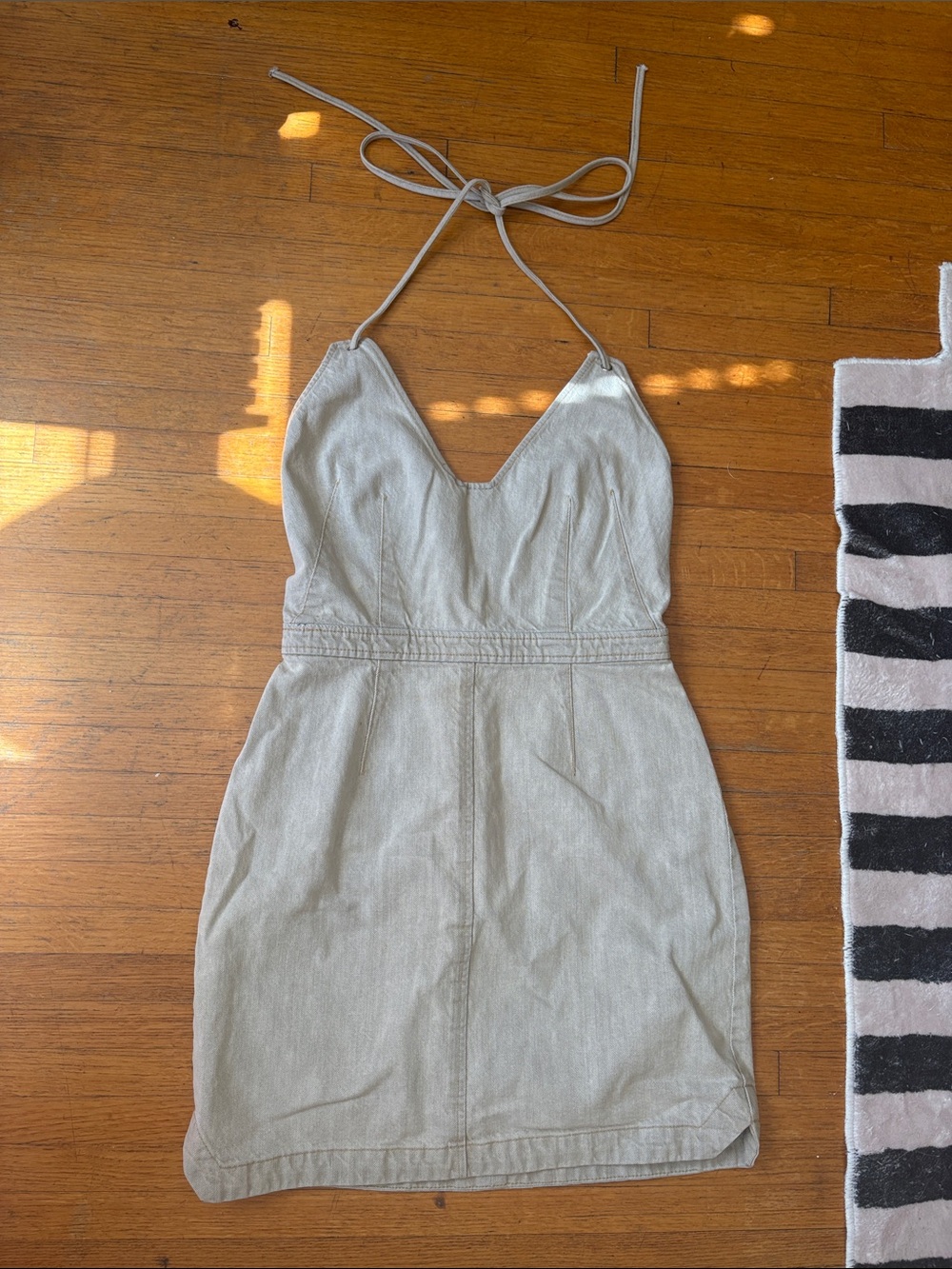 Halter Neck Light Gray Denim Women's Dress